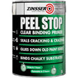 Zinsser Peel Stop Clear Binding Primer 5 litre tin with green and black label showing product benefits including sealing cracking, gluing paint edges and binding chalky substrates, with drying time indicators