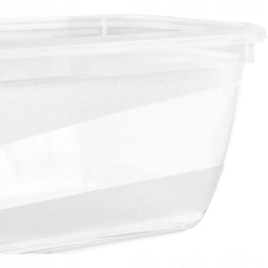 Clear plastic food storage container with hinged lid, 0.5 litre capacity, transparent design showing interior compartments, part of a 5-pack set