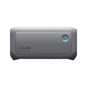 Anker SOLIX BP2000 Expansion Battery Gen 2 in gray with diagonal stripe pattern, blue power indicator light, and textured surface finish shown from front angle