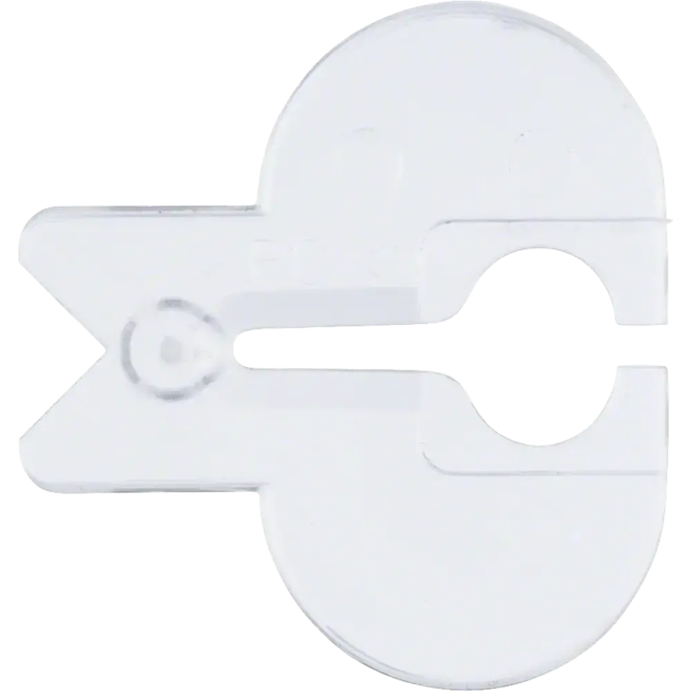 White plastic anti-splinter guard for Bosch jigsaw with curved protective dome and circular opening, side view showing attachment mechanism