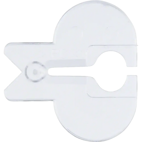 White plastic anti-splinter guard for Bosch jigsaw with curved protective dome and circular opening, side view showing attachment mechanism