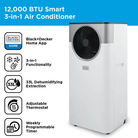 Black & Decker Portable Air Conditioner Unit 12000 BTU Smart Control - White | BXAC40035GB-BOM