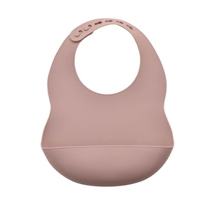 Bambino pink silicone feeding bib with integrated bowl and catch pocket for babies and toddlers