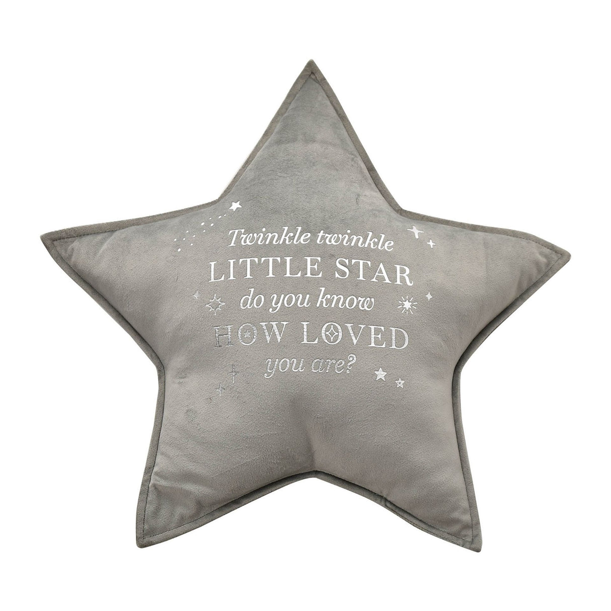 Star-shaped pillow with text on a white background
