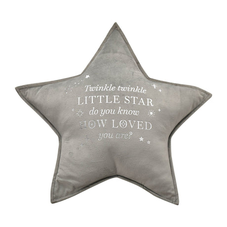 Star-shaped pillow with text on a white background