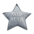 Star-shaped pillow with 'little star' text on a white background