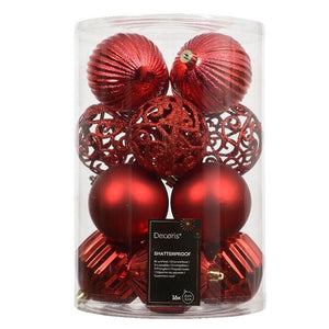 Decoris Christmas Red Shatterproof Baubles - Pack of 16 | 9028341