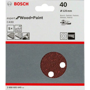Bosch 125mm Orbital Sanding Discs 40 Grit 5 Pack | 2608605640