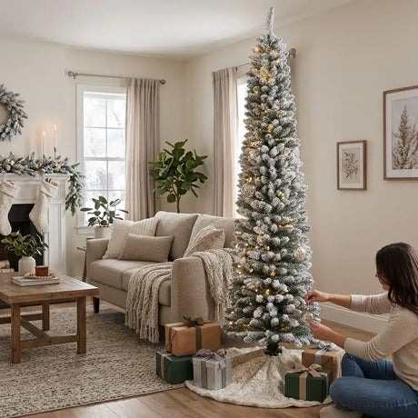 Everlands 7ft 2.2M Snowy Pencil Pine Christmas Tree | 9947541