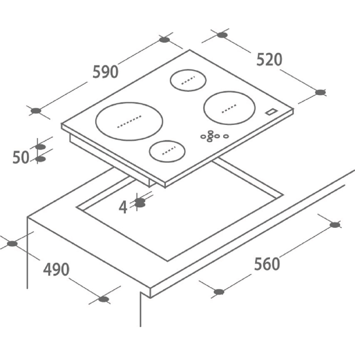 Candy 59cm 4 Zone Ceramic Hob | CH64CCB