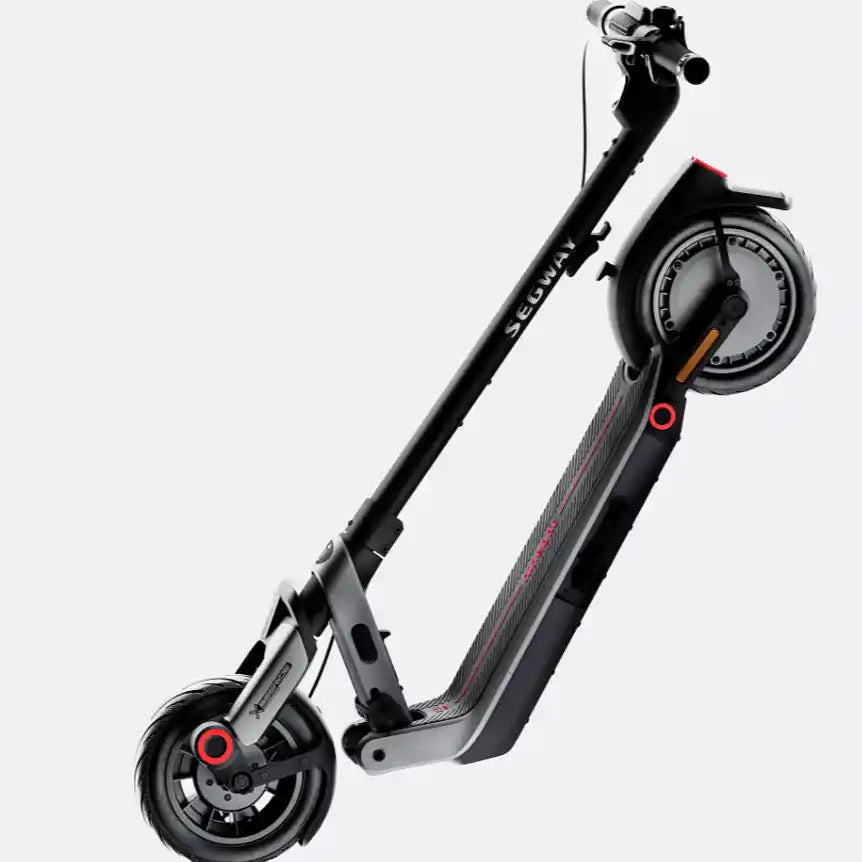 Segway Ninebot Kickscooter E3 Pro D electric scooter in black with red accents, featuring dual wheels, telescoping handlebar, digital display, and standing platform against white background