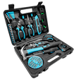 Tool kit with various tools in a black case on a transparent background
