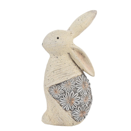 Decorative rabbit figurine with floral pattern on a white background