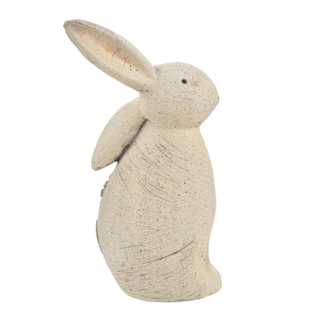 Cream speckled resin rabbit figurine sitting upright with long ears, designed in a country cottage style with textured surface details