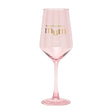 Pink wine glass with 'Wonderful Mum' text on a white background