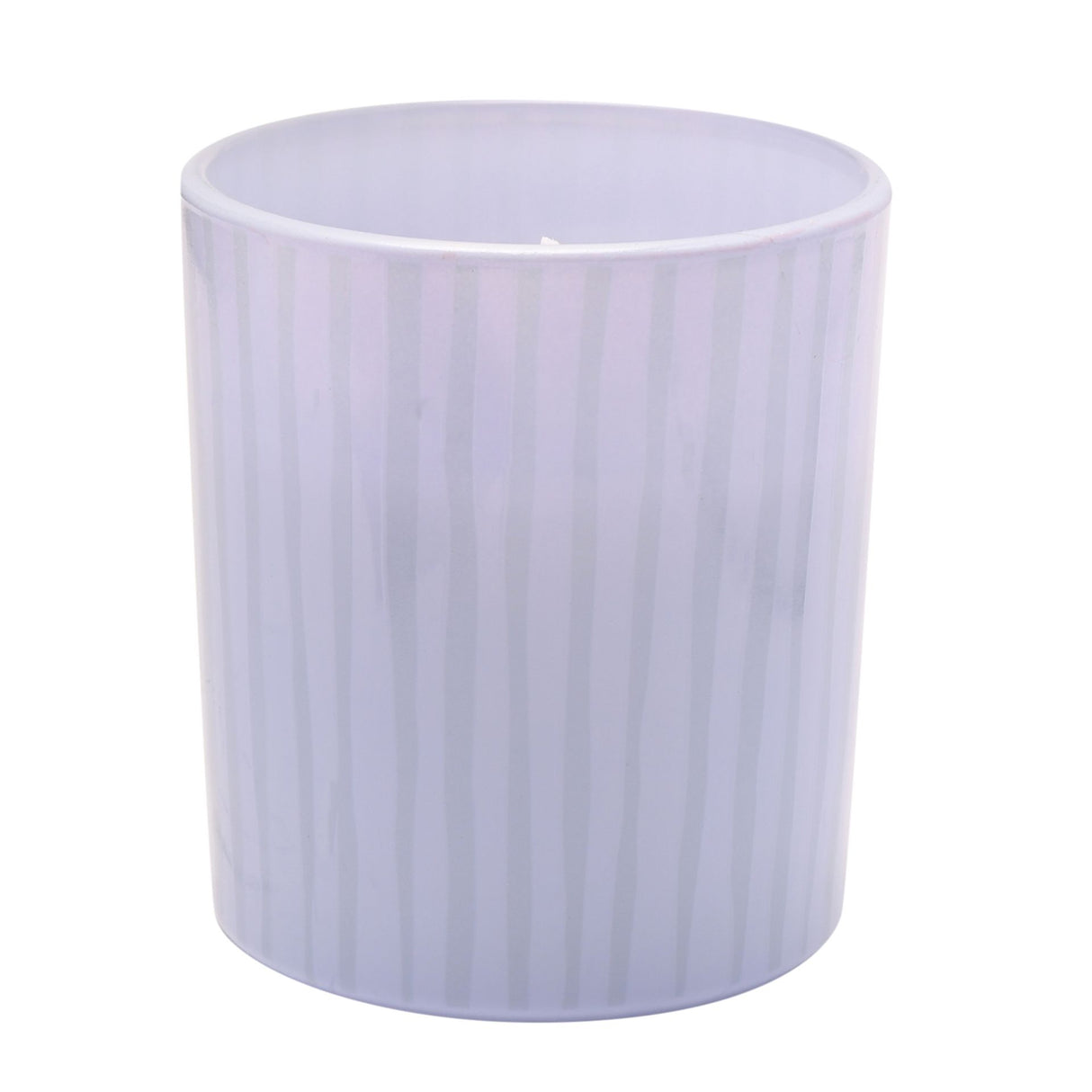Lavender ribbed cylindrical candle with white rim, Celebrations Confetti 120g scented candle displayed against white background