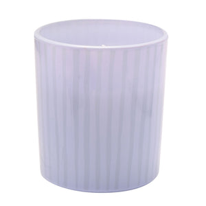Lavender ribbed cylindrical candle with white rim, Celebrations Confetti 120g scented candle displayed against white background
