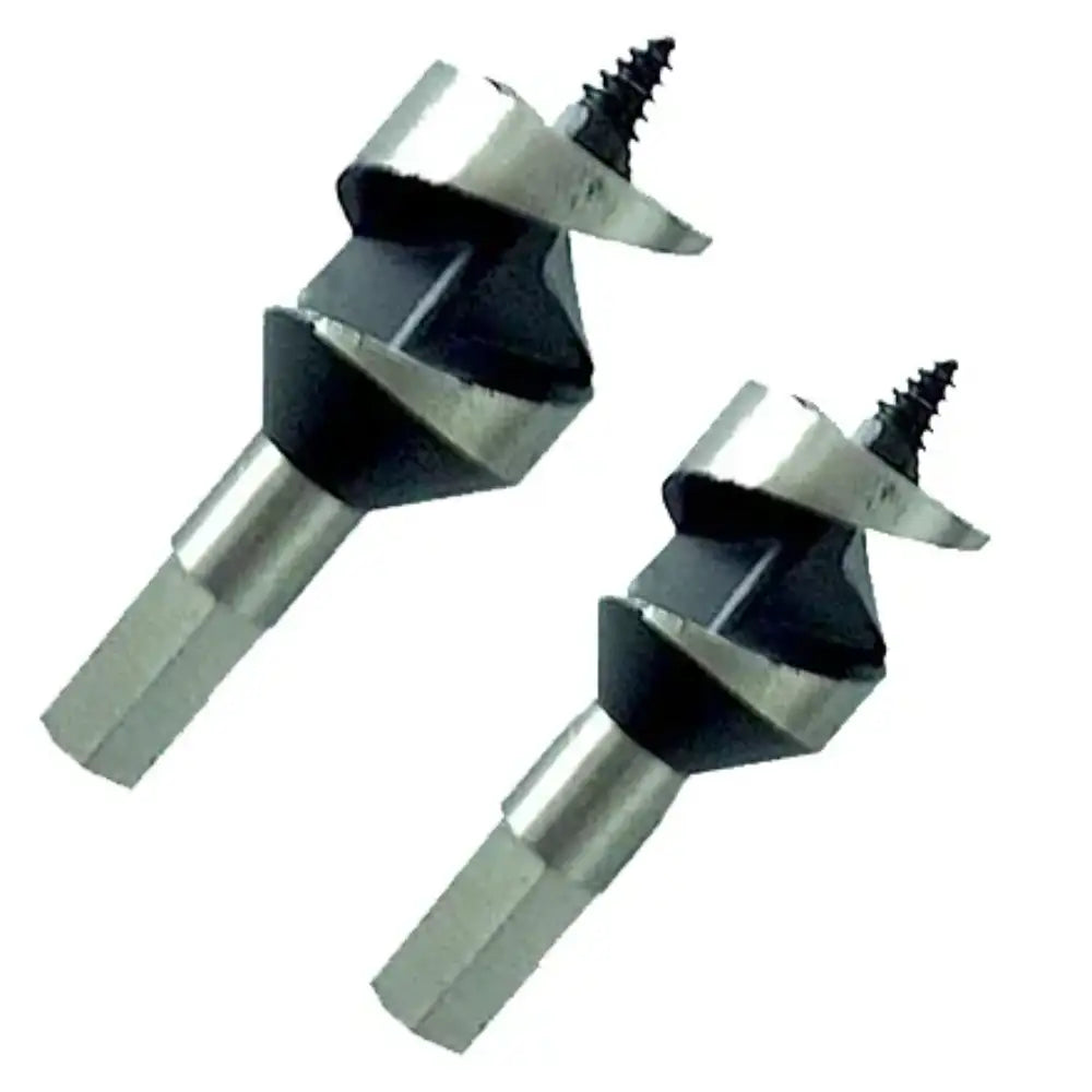 Two Dargan 4 tip mini auger drill bits with 32mm diameter featuring gray metal shanks, black cutting heads with spiral flutes, and silver band collars, displayed against a white background