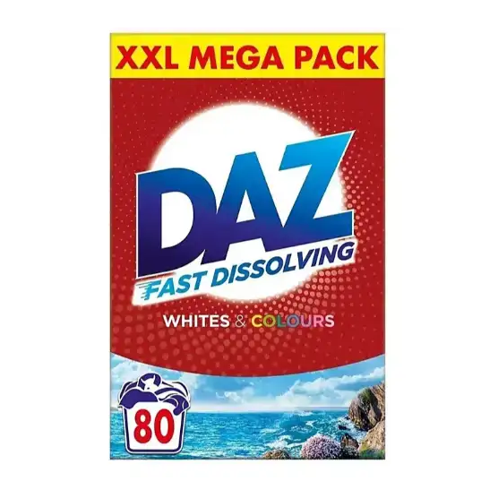 Daz Fast Dissolving laundry washing powder XXL Mega Pack red box 80 washes 4kg for whites and colours