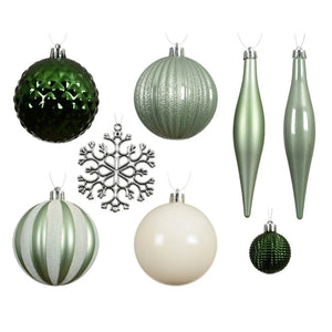 Decoris Green, White and Silver Shatterproof Bauble Mix - Pack of 46