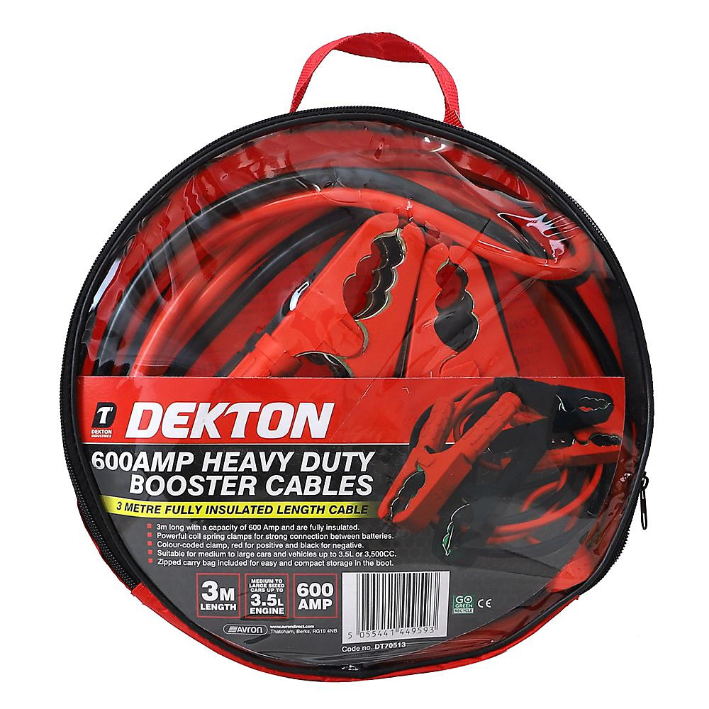 Dekton Heavy Duty 600AMP Starter Jump Leads 3 Metre for Car Bike Vehicle Booster Cables | DEKT70513