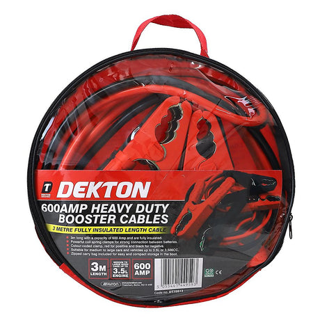 Dekton Heavy Duty 600AMP Starter Jump Leads 3 Metre for Car Bike Vehicle Booster Cables | DEKT70513