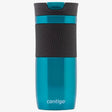 Contigo Byron SNAPSEAL Travel Mug 470ml in teal blue with charcoal grey textured grip band and dark grey lid, featuring spill-proof design