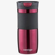 Contigo Byron SNAPSEAL Travel Mug 470ml in Vivacious burgundy with gray textured grip band and dark gray lid featuring pink SNAPSEAL button