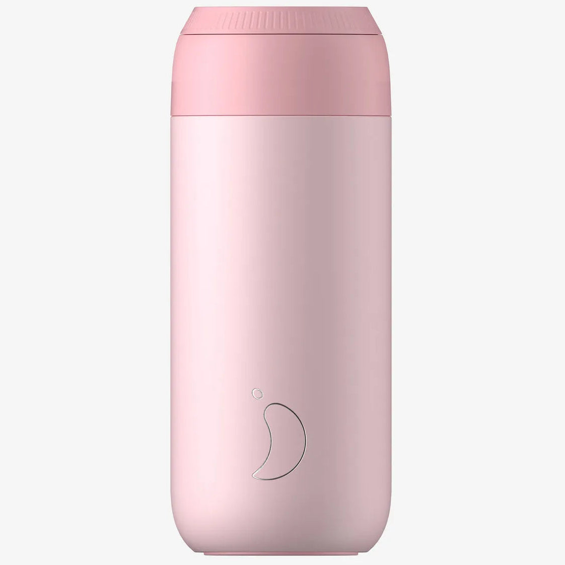 Chillys Series 2 blush pink stainless steel insulated coffee cup 340ml with crescent moon logo and removable lid shown against white background