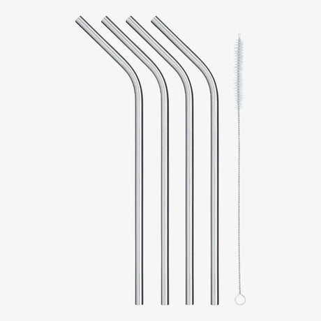 Kitchencraft Straws With Cleaner 4 Piece - Stainless Steel | KCSSSTRAW4PC