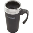 Thermos Thermocafe black travel mug with stainless steel silver lid and handle, 400ml capacity, featuring Thermocafe branding