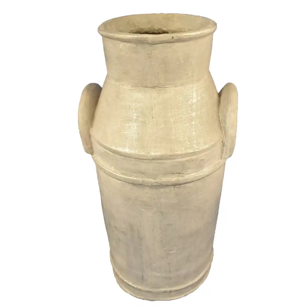 Cream-colored ceramic milk churn planter with two handles, 36.5cm height, rustic farmhouse style decorative garden pot
