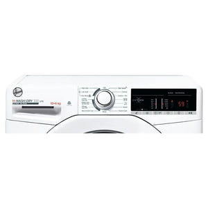 Hoover H-Wash&Dry 300 Lite white washer dryer combo with 10kg wash and 6kg dry capacity, featuring One Touch digital display, rotary dial controls, and 1400 spin speed