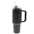 Urban Fitness VitalSip 1.2 litre insulated water bottle in slate grey with stainless steel band, handle and white lid with straw
