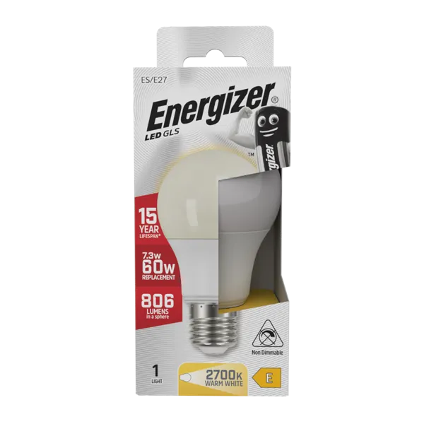 Energizer LED 7.3W (60W) 806 Lumens E27 Bulb - Warm White | 1792-18