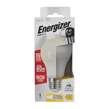 Energizer LED 7.3W (60W) 806 Lumens E27 Bulb - Warm White | 1792-18