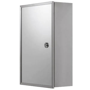 Croydex Trent stainless steel lockable bathroom cabinet with mirrored front door and chrome lock mechanism