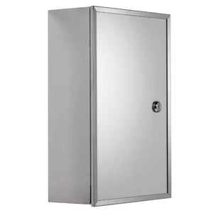 Croydex Trent stainless steel lockable wall cabinet with single door and combination lock mechanism shown at angle view