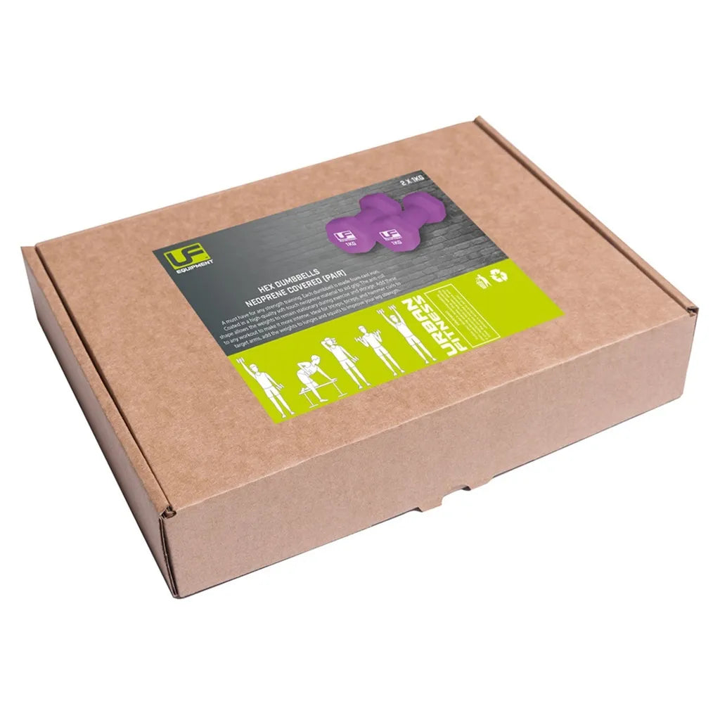Urban Fitness Hex Dumbbells - Neoprene Covered (Pair) 2 x 1kg - Purple | UFW031