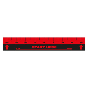 Arrow180 Magnetic Dartboard Set showing red and black measurement scale with numbered markers from -20 to 20, START HERE indicator, 2.7M measurement and directional arrows for gameplay setup