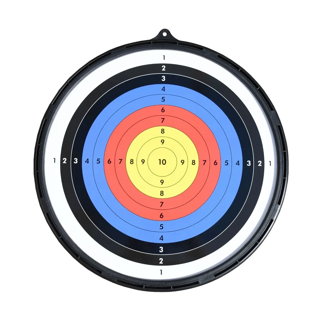 Arrow180 Magnetic Dartboard Set featuring concentric circles in yellow center, red middle ring, blue outer ring, black and white numbered scoring zones from 1-10, mounted in black plastic frame with hanging hook