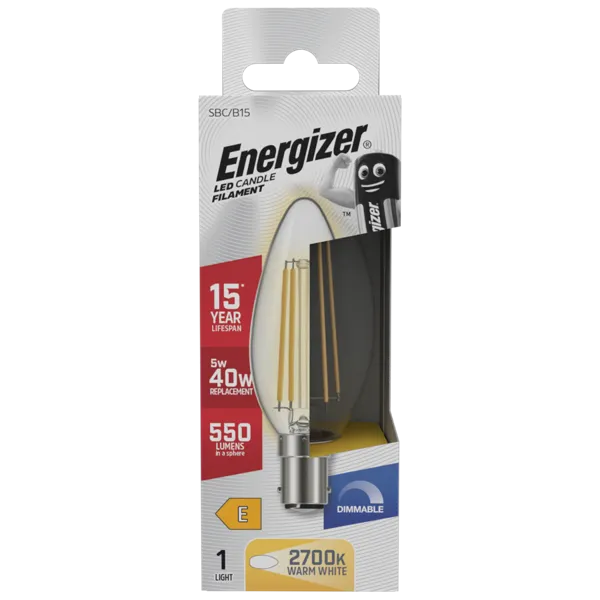 Energizer LED 5W (40W) 550 Lumens B15 Dimmable Filament Bulb - Warm White | 1847-38