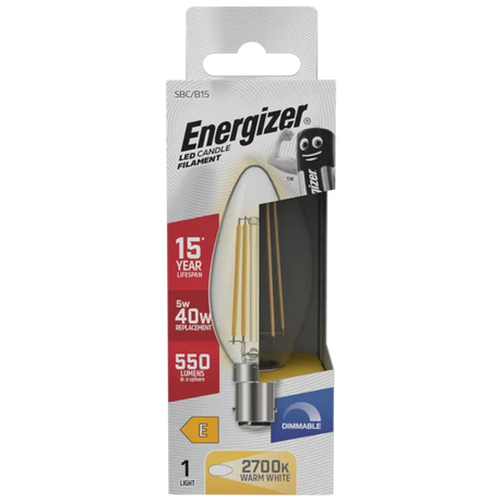 Energizer LED 5W (40W) 550 Lumens B15 Dimmable Filament Bulb - Warm White | 1847-38