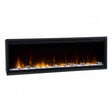 Dimplex IgniteXL 50 inch frameless electric fireplace with black surround displaying realistic flame effect and white crystal media bed