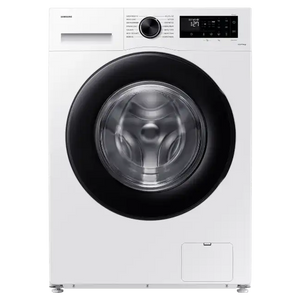 Samsung Series 5 white front-load washing machine with 9kg capacity, 1400 spin speed, black circular door frame, digital display panel and control knob on white body