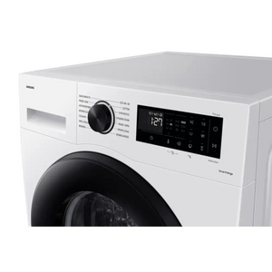 Samsung Series 5 white front-load washing machine with 9kg capacity, 1400 spin speed, digital display showing 12:27, black dial and control buttons, SmartThings compatible, viewed from front angle against white background
