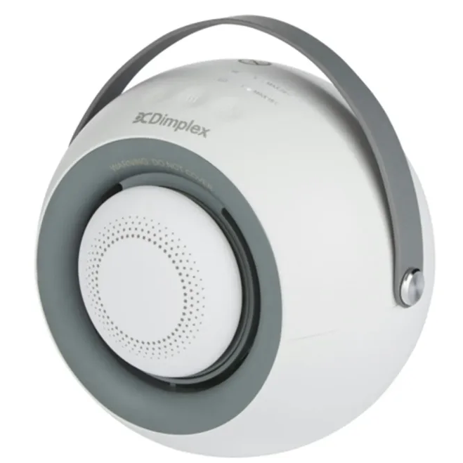 Dimplex 400w desktop ceramic fan heater in white and grey with carrying handle and perforated front panel