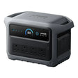 Anker Solix C1000 Gen2 portable power station with gray and black design, featuring digital display showing 80% battery level, multiple AC outlets on front panel, and ventilation grilles on sides
