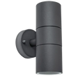 Luceco Azurar slate grey stainless steel outdoor wall light with cylindrical design and downward-facing beam opening