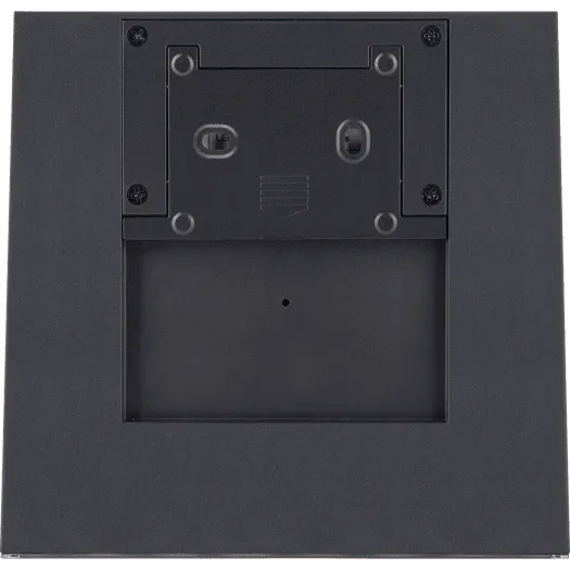 Back view of black Luceco Stealth decorative outdoor solar wall light showing solar panel, motion sensor, and mounting hardware on dark gray plastic casing